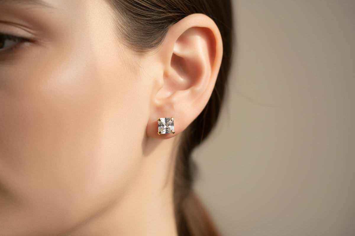 14k earrings 4mm square stone