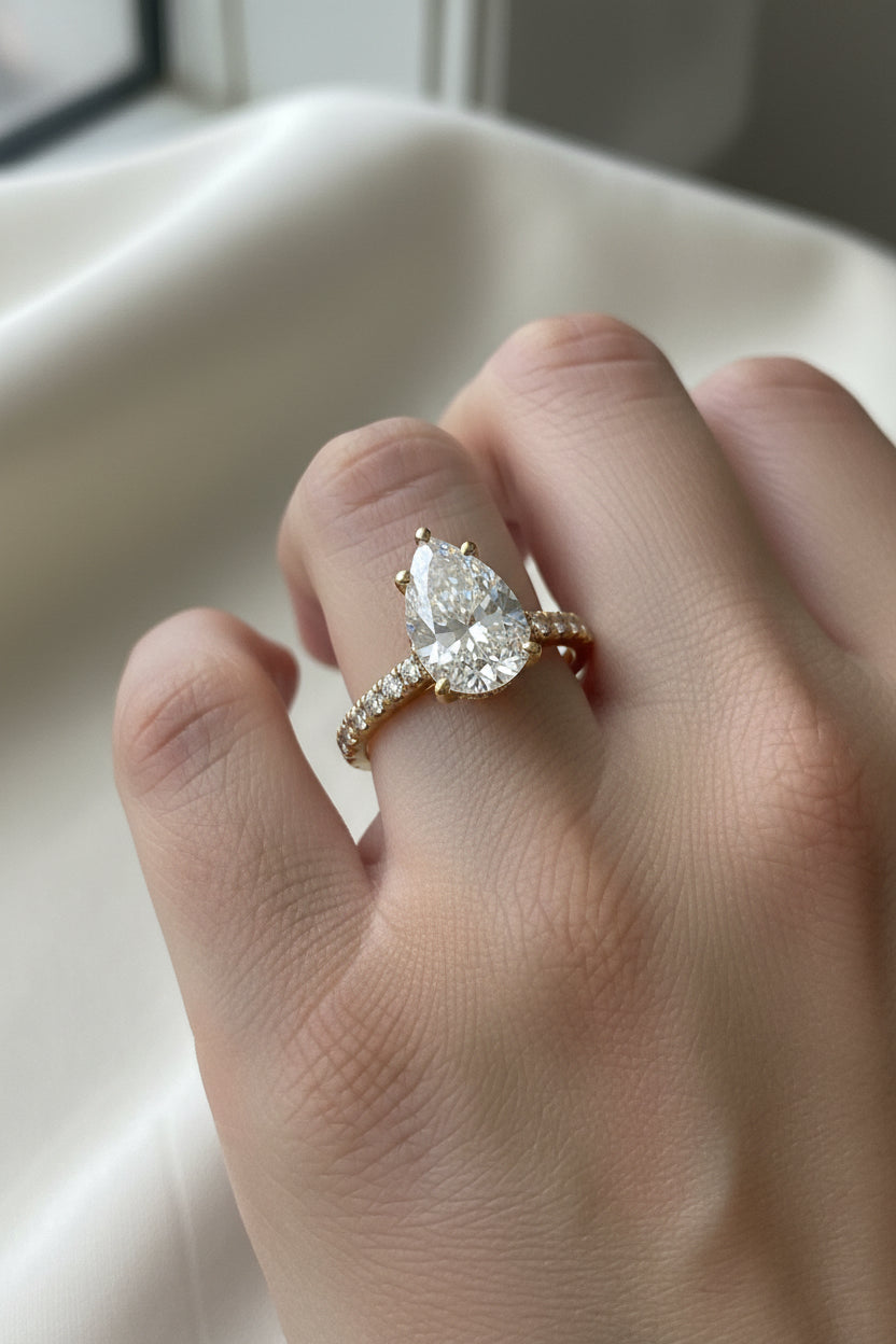 14k Diamond Engagement ring lab pear shape lab grown diamond 2.5ct