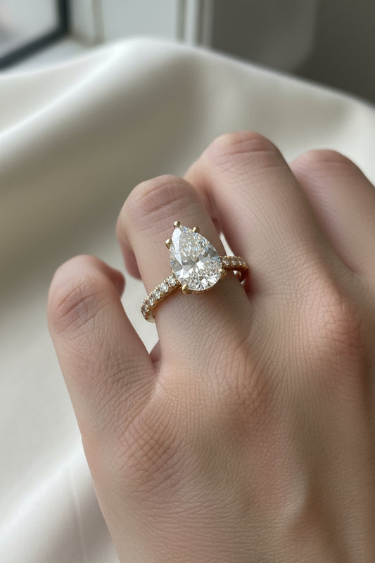 14k Diamond Engagement ring lab pear shape lab grown diamond 2.5ct