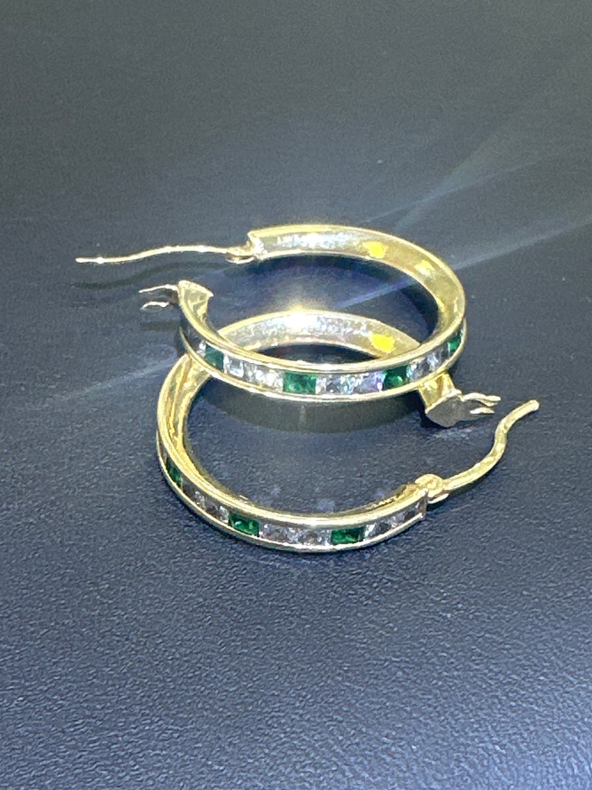 14k Earring huggies green stones