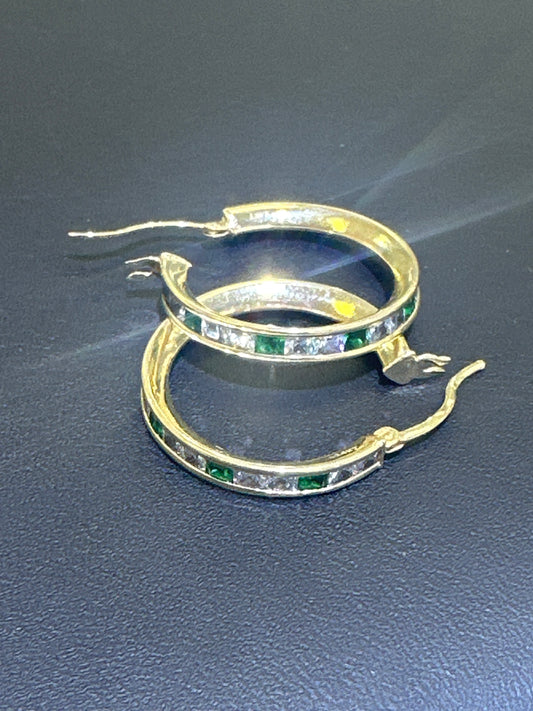 14k Earring huggies green stones