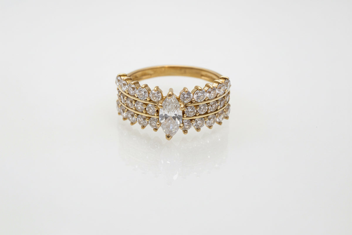 14k Ring engagement ring gold with marque light blue  stones