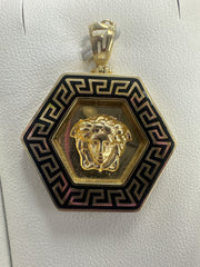 14k hexagon medusa pendant w black