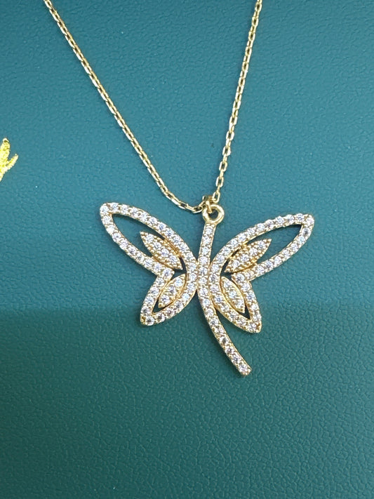 14k Necklace butterfly with stones