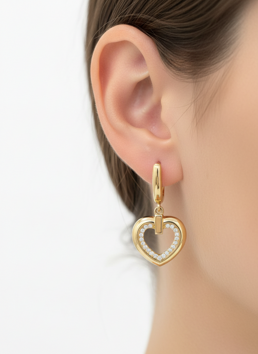 14k heart hanging earrings with stones