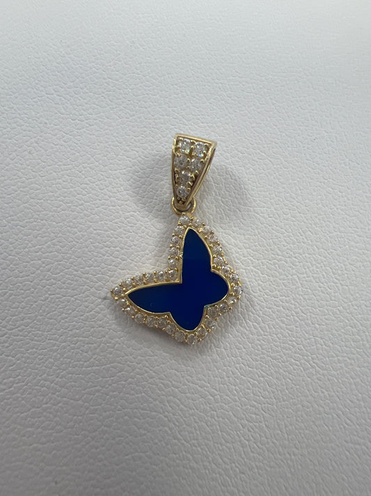 14k blue and gold butterfly pendant w/stones