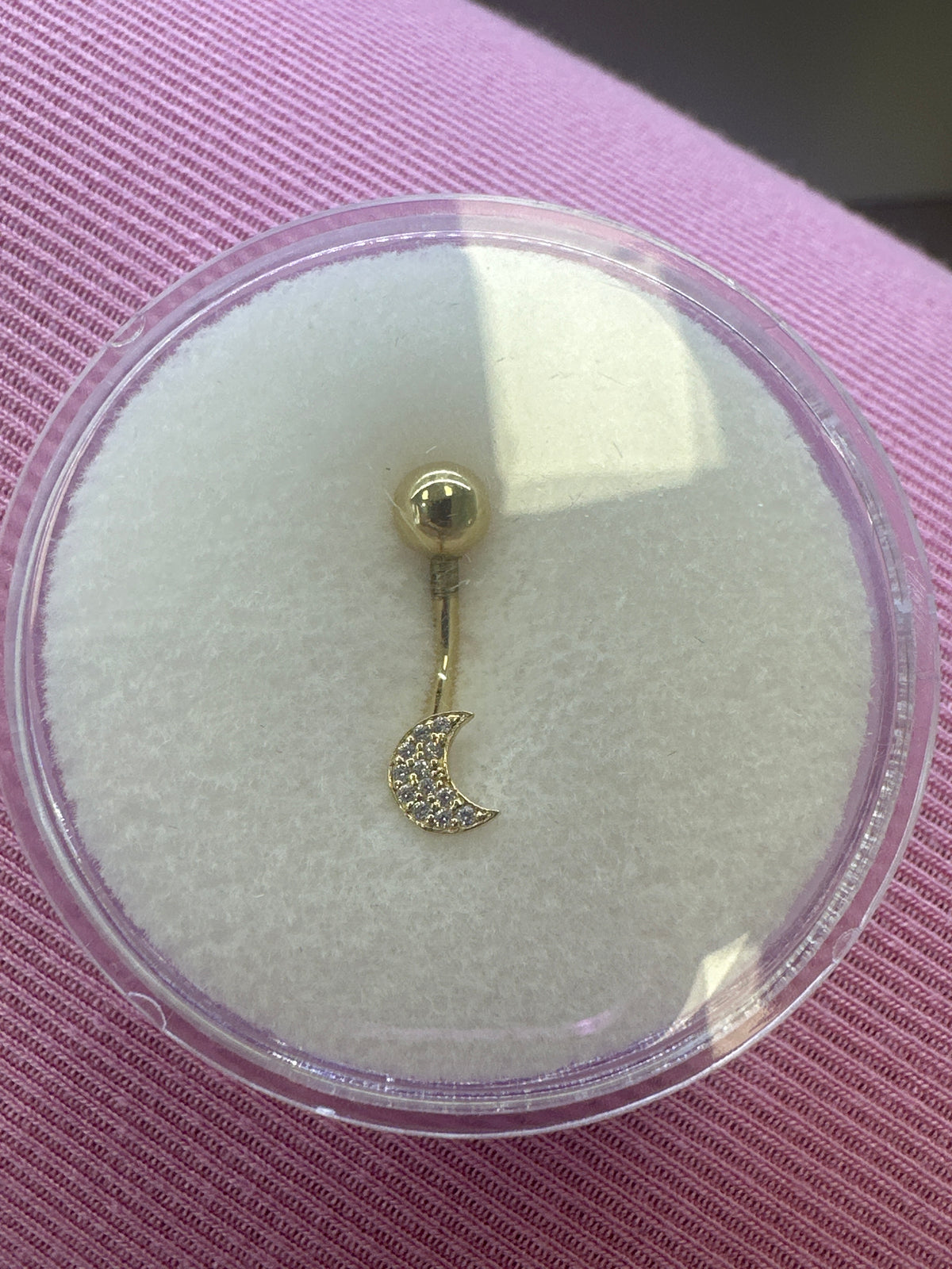 14k belly ring with moon and stones