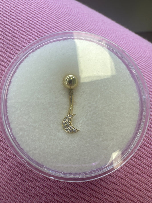 14k belly ring with moon and stones