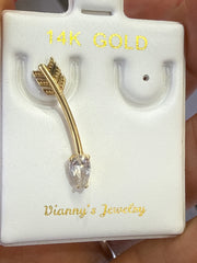 14k earrings with heart stone and arrow