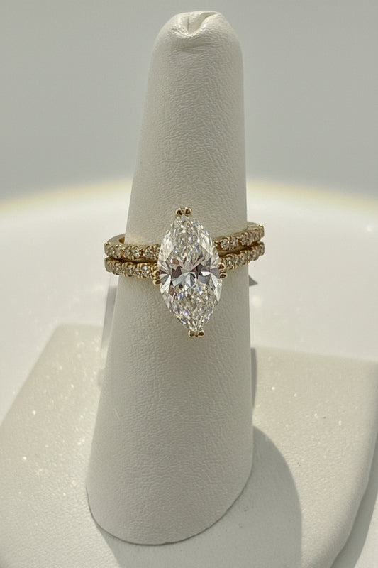 14k LADIES ENGAGEMENT RING SET of 2 with 3.32 CT marquee’s stone shape DIAMOND with certificate