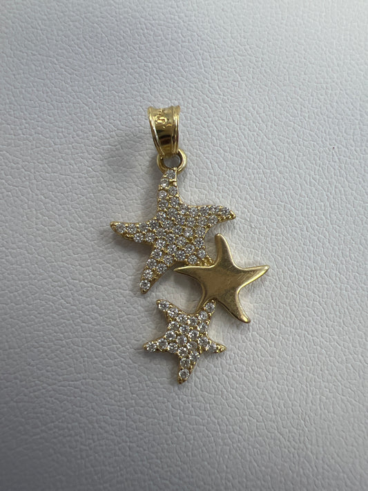 14k pendant 3 starfish w/stones