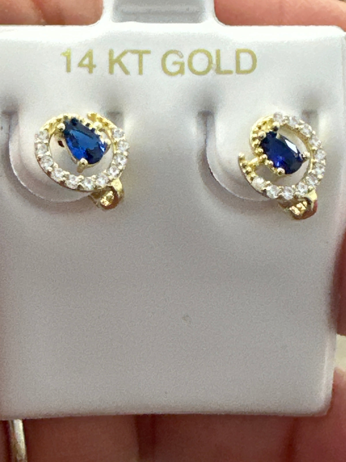 14k earring girls huggies blue stones