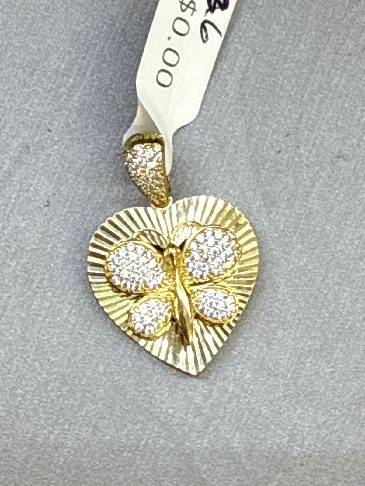 10k heart butterfly pendant white stones