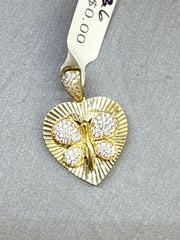 10k heart butterfly pendant white stones