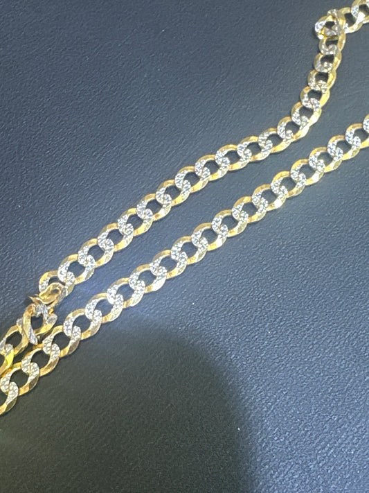 14k cuban necklace white diamond cut 16”