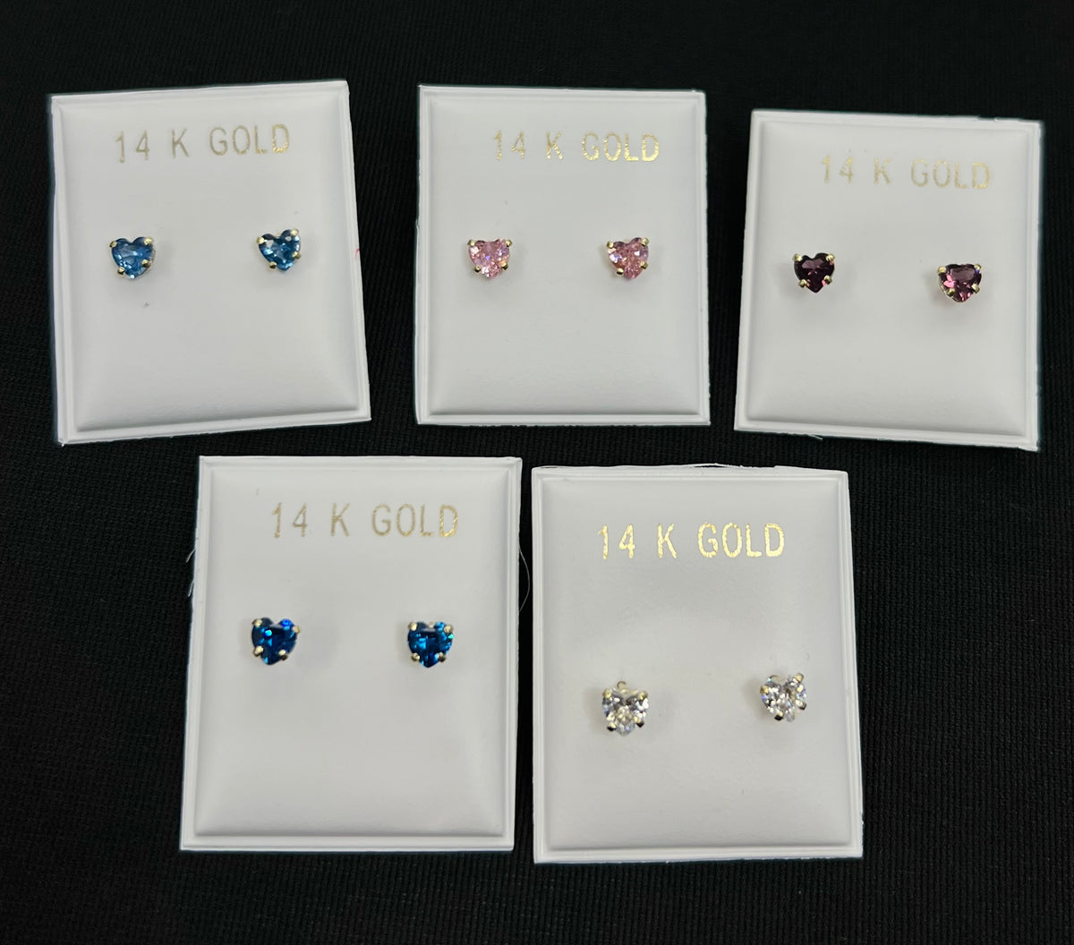 14k Baby and ladies colored heart stone earring (call for available colors) ($40 each)