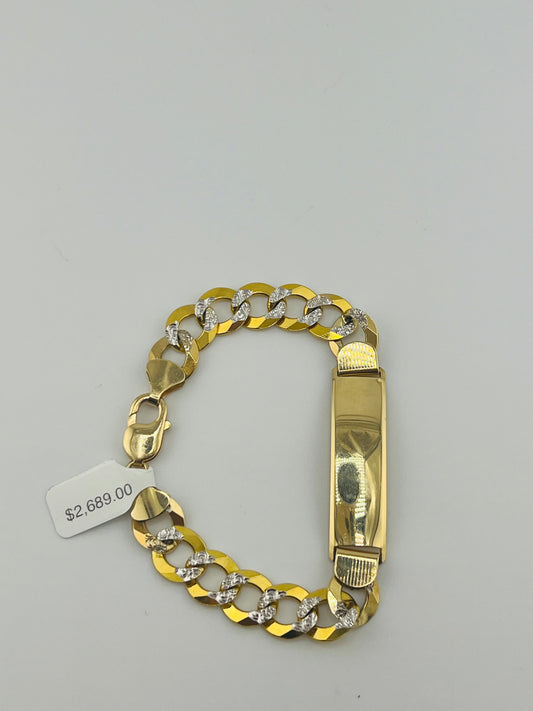 14k bracelet cuban link 12mm with plate and diamond cut 8”