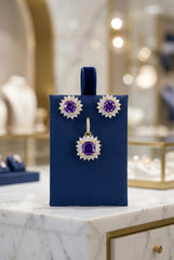 10k light purple stone set earrings and pendant with halo