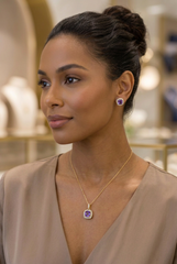 10k light purple stone set earrings and pendant with halo