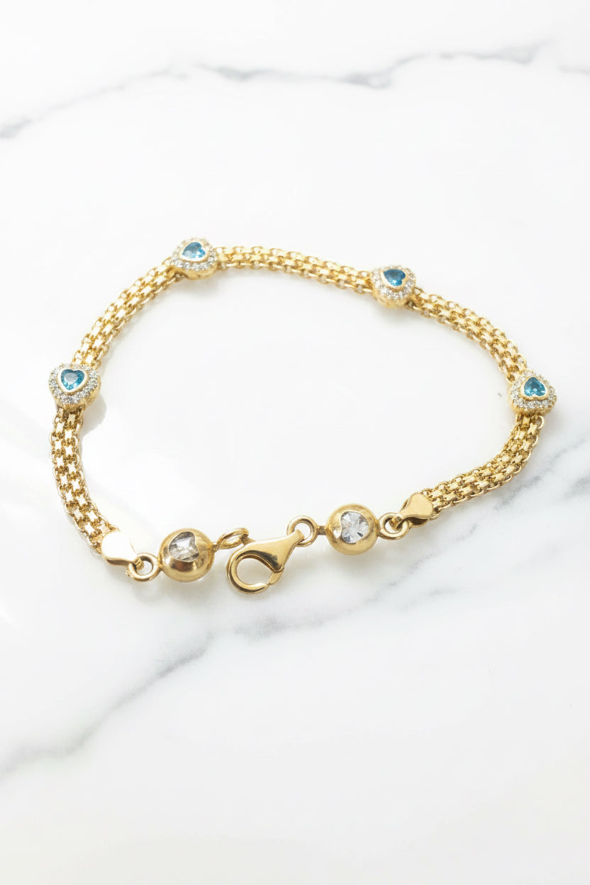 14k bracelet with heart in blue stones