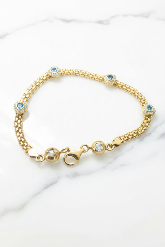 14k bracelet with heart in blue stones
