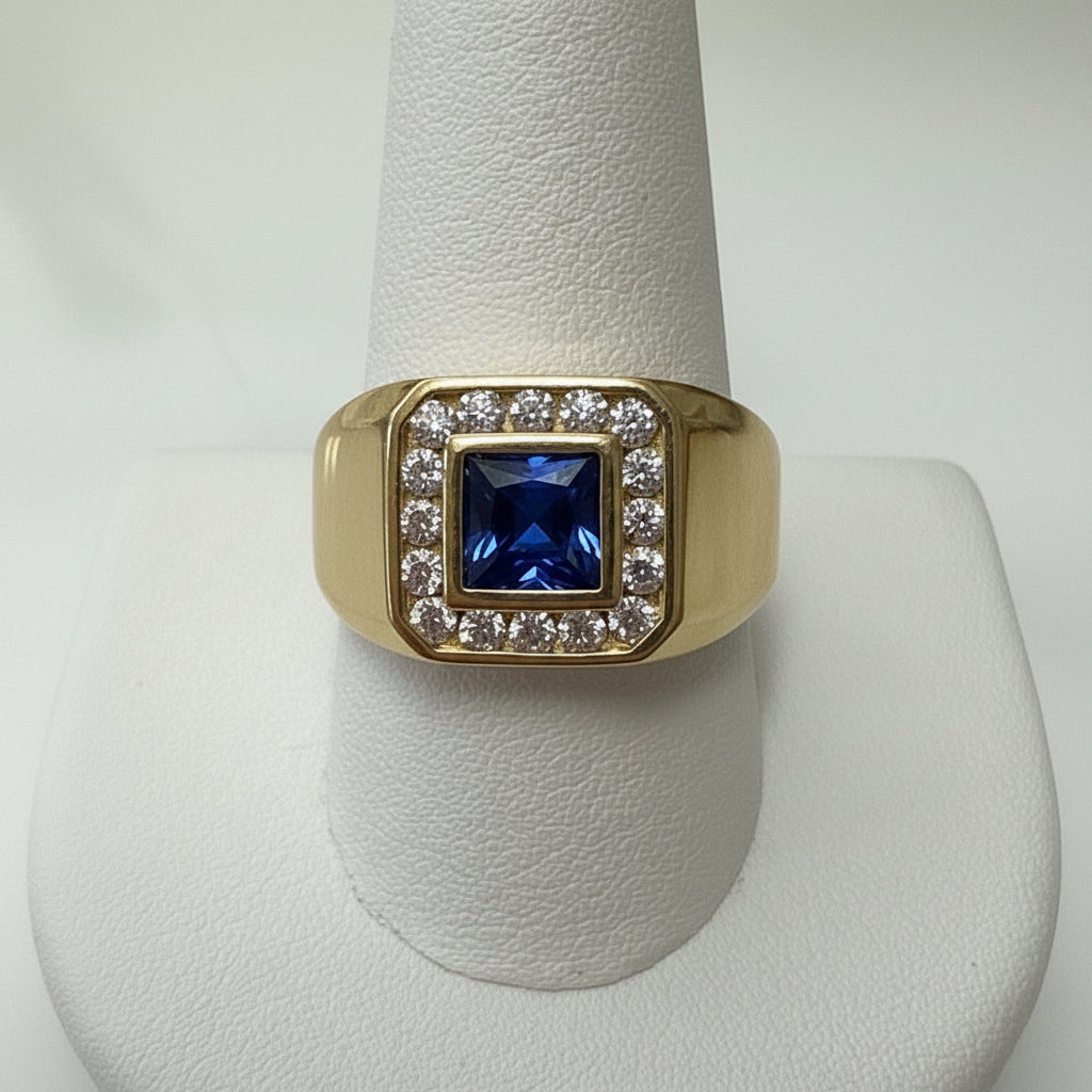 14k solid gold men ring onyx square stone