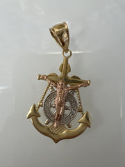 14k tri-colored anchor pendant with jesus