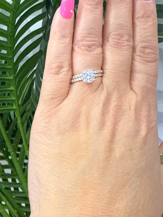 14k circle round center stone engagement wedding ring duo 3.34g