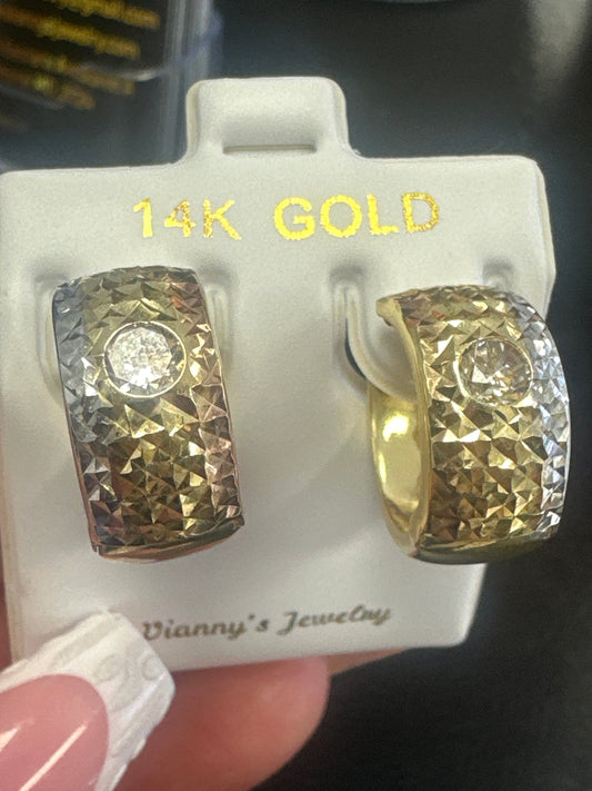14k earings huggies with center stone