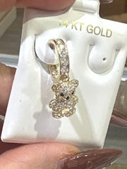 14k Small hoop huggie earrings teddy bear