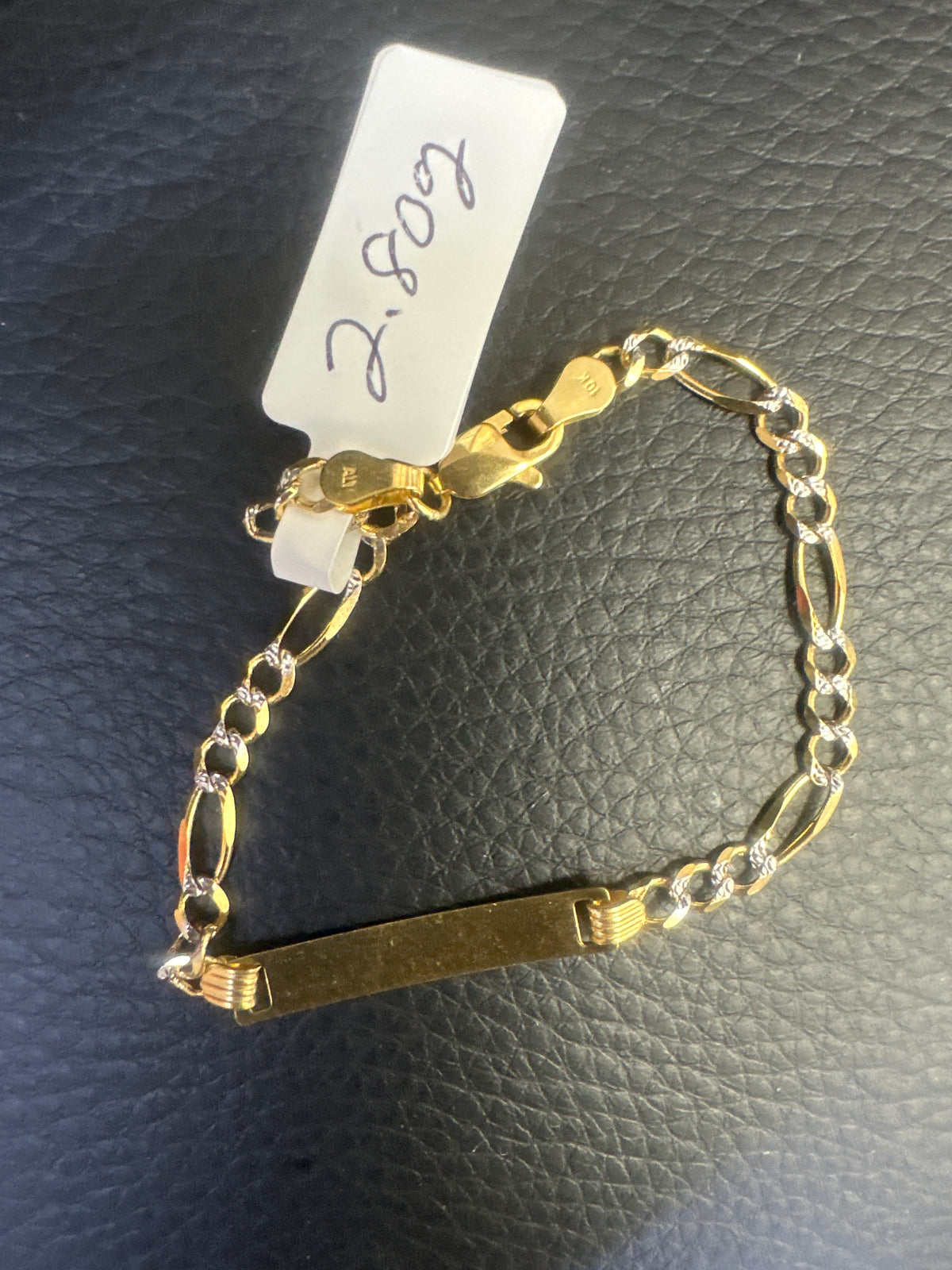 10k baby ID figaro bracelet 6” 2 tones white pave