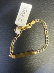 10k baby ID figaro bracelet 6” 2 tones white pave