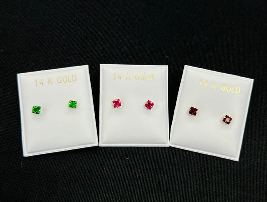 14k Baby and ladies colored square stone earring (call for available colors) ($40 each)