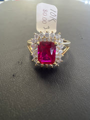 10k ring  red stone with hallo stones