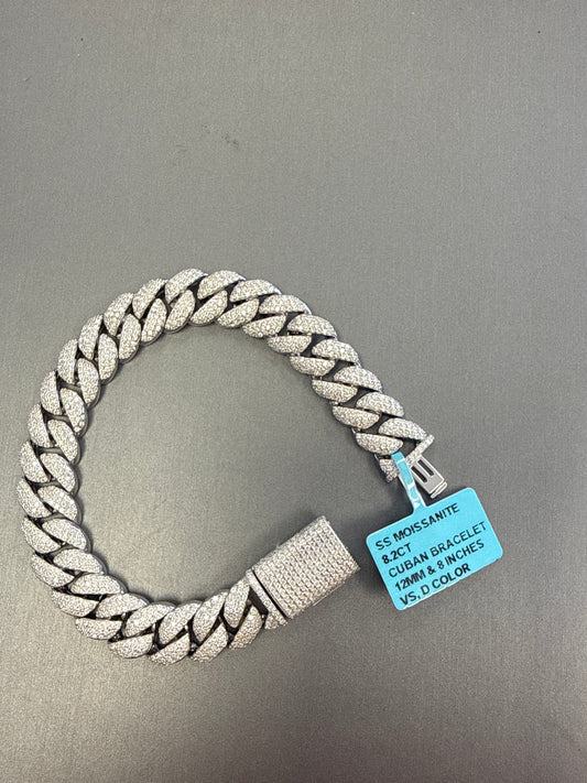 925 Silver Cuban style Bracelet With moissanite 8.2ct 12mm