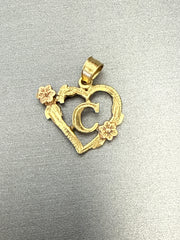 14k letter C pendant with heart and flowers