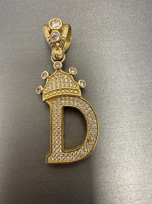 14k letter D pendant with crown on Cz’s stones