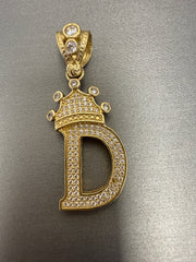 14k letter D pendant with crown on Cz’s stones