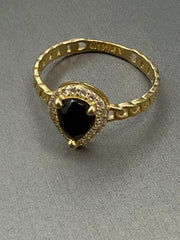 14k pear shaped ring with big black stone
