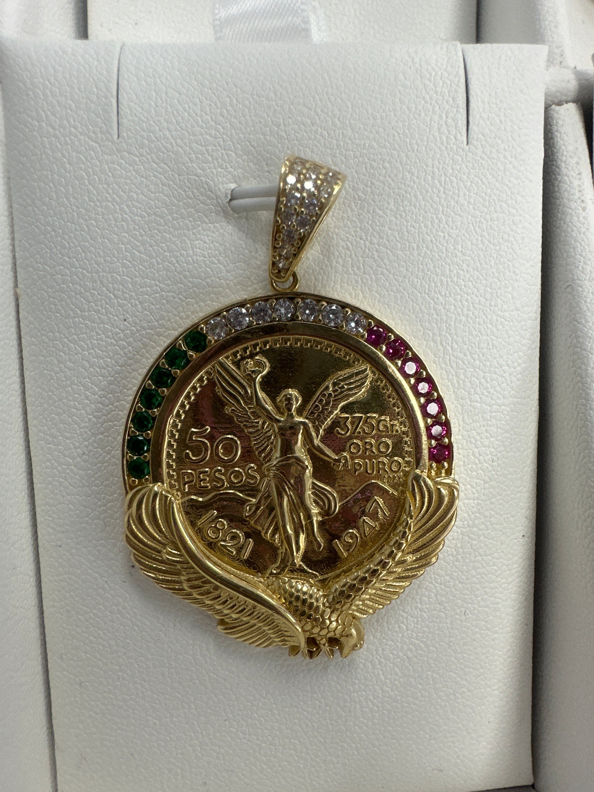 14k 50 pesos pendant con piedras