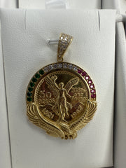 14k 50 pesos pendant con piedras