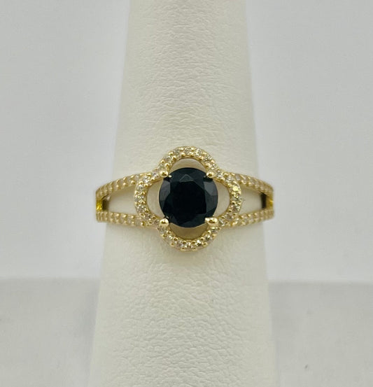 14k circle ring with big black stone