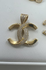 14k big CC pendant with stones