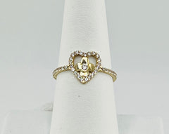 14k heart ring with flower and stones