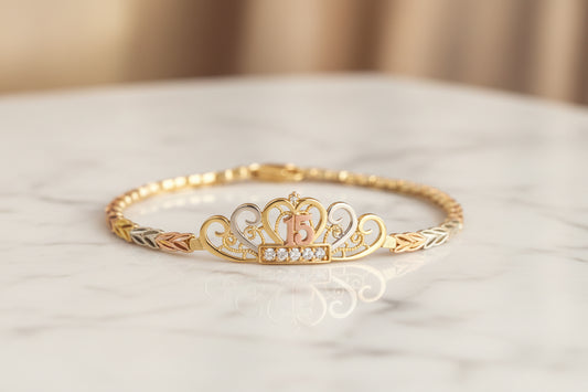 14k (15) tiara quince bracelet gold