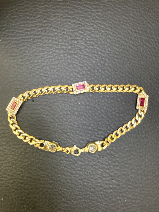 14k bracelet with red square shape stones