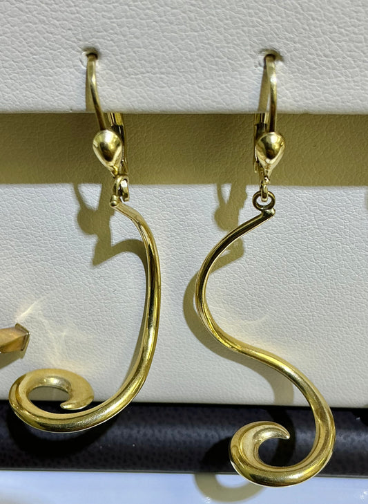 14k dangling swirly earrings