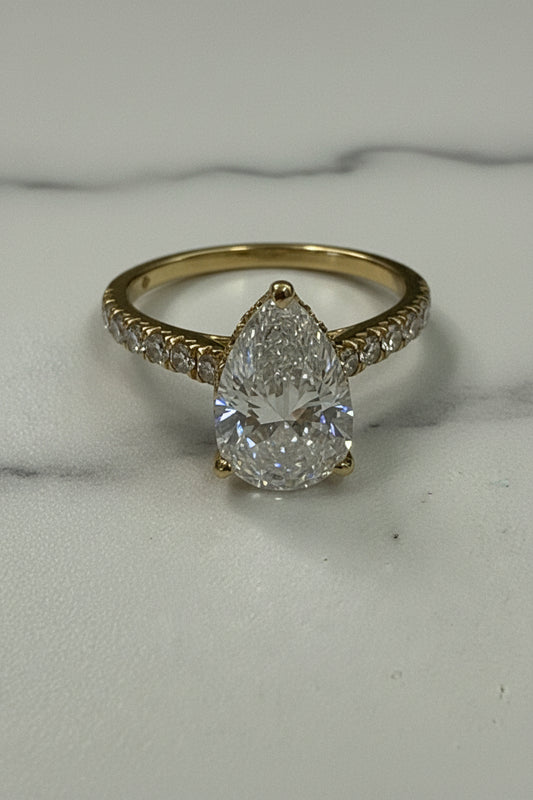 14k Diamond Engagement ring lab pear shape lab grown diamond 2.5ct