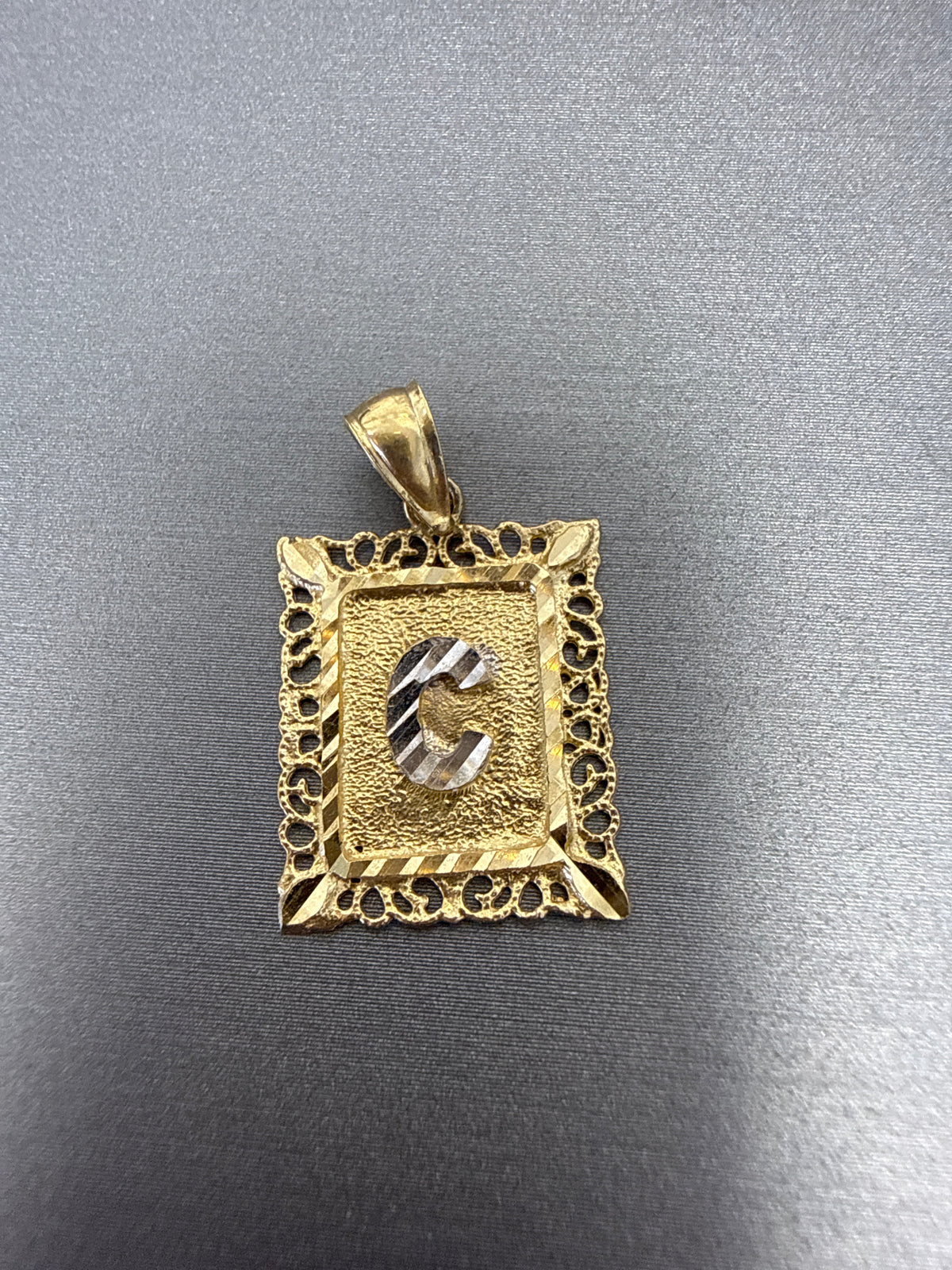 14k letter C pendant with Cz’s halo
