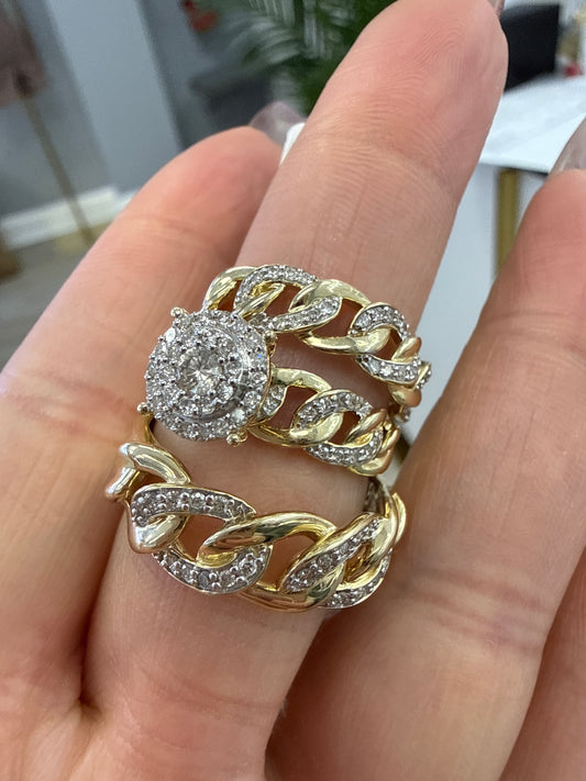 14k diamond .75ct trio set engagement rings wedding